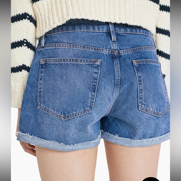 FRAME Denim Designer Blue Le Grand Garcon Cutoff Rolled Hem Jean Shorts size 34 - Picture 5 of 12